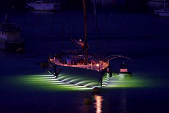 12 July 2023 - 22:14:29
At rest in Dartmouth harbour, superyacht Ngoni turns on the charm, well its underwater lights at least.
But that mast...........
It's half darkness, half dusk. The lights begin to overpower the ambient light.
-----------------
57m superyacht Ngoni in Dartmouth at night